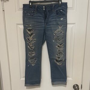 American Eagle Outfitters Distressed Blue Ankle Jeans